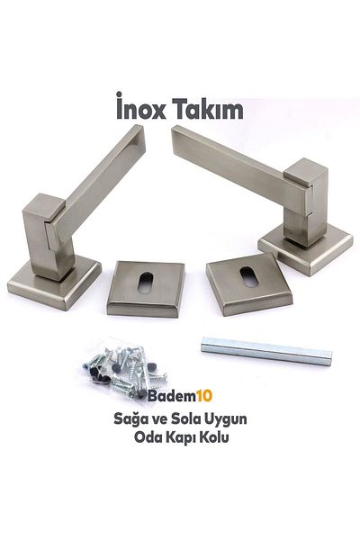 Badem10 Begonia Lux Inox Square Rosette Mâner de ușă compatibil cu camera Mânere de ușă potrivite pentru dreapta și stânga 1 set