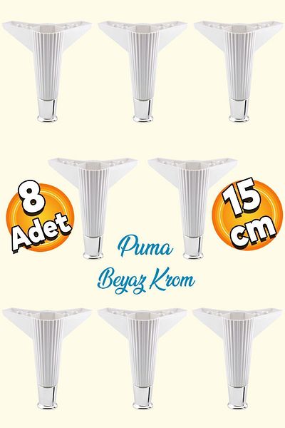 Badem10 Elista 15 Cm Alb Cromat 8 Buc Mobilier Picior Canapea Masuta TV Unitati Picioare Riser