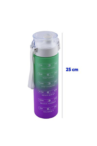 Badem10 Motivational Water Bottle 800 ml Bpa Free Children's Sports Water Bottle Leak-Proof Straw-Free Water Bottle Green Purple