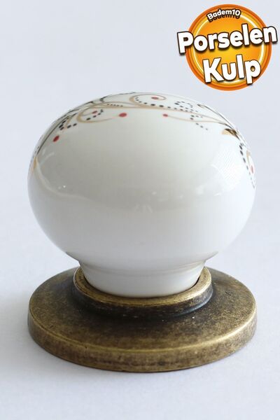 Badem10 Gerçek Porselen (PREMİUM) Çiçekli Düğme Mobilya Mutfak Çekmece Dolabı Dolap Kapak Kulpu Kulbu