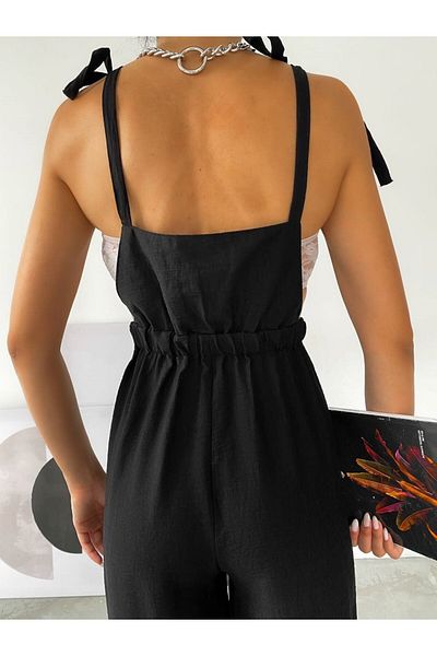 LITTLEMOON Linen Jumpsuit with Adjustable Ring Detail - Rope Strap