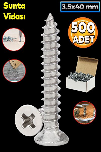 Badem10 Sunta Vidası 3.5x40 Mm Paket 500 Adet Sivri Uçlu Ahşap Tahta Ağaç Mobilya Ayak Kulp Vidası