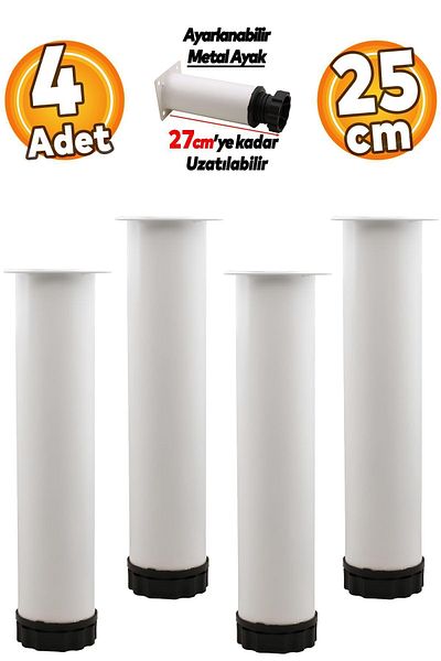 Badem10 Mobilier reglabil Canapea Baza Fotoliu Suport metalic Riser Picior alb Picioare 25 cm 4 buc