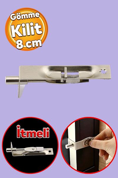 Badem10 Recessed Push Stainless Deadbolt Lock Door Window Slider 8 cm Satin Lock
