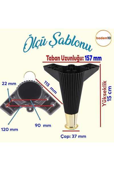 Badem10 Wetra Line Set 6 bucăți Mobilier Unitate TV Canapea extensibilă Fotoliu Canapea Suport Picior 15 cm Negru Aur M8 Bolt
