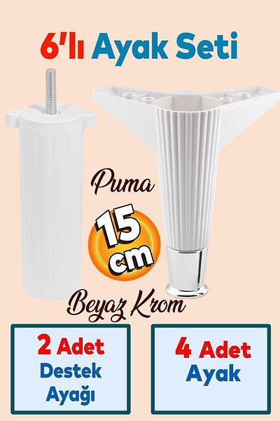 Badem10 Set Elista de 6 - Mobilier alb cromat Fotoliu și picior de susținere pentru unitate TV, 15 cm