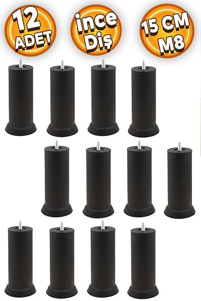 Badem10 Picior scaun canapea model M8 cu dinte fin negru - Upgrade și efect canapea extensibilă 15 cm metal (12 buc.)