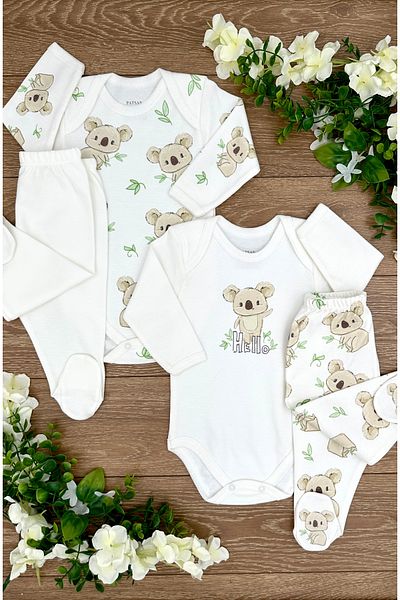 PATSAN Koala Patterned 4-Piece Baby Set - 2 Bodys and 2 Booties Pajamas
