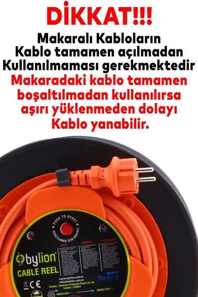 Bylion Makaralı Seyyar Cca Kablo Uzatma Kablosu 3x2.5 Mm Ttr Cca Kablo 30 2 Metre