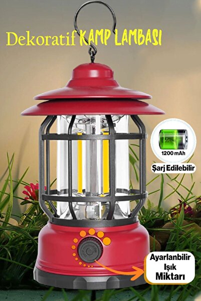 Badem10 Dekoratif Kamp Lambası Ledli Beyaz Işıklı El Feneri Işıldak Şarjlı Po...