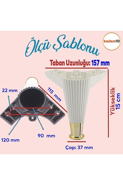 Badem10 Wetra Line Set 6 buc Mobilier Unitate TV Canapea extensibilă Fotoliu Canapea Suport picior 15 cm Aur alb M8 Bolt