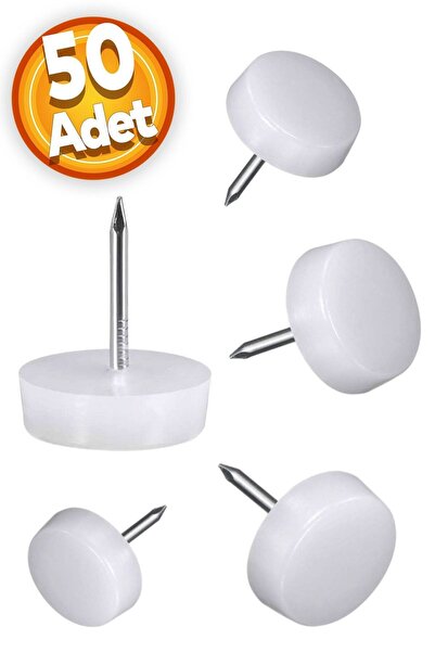 Badem10 Çivili Poligrit Mobilya Masa Sandalye Zemin Koruyucu Pabuç Beyaz Plas...