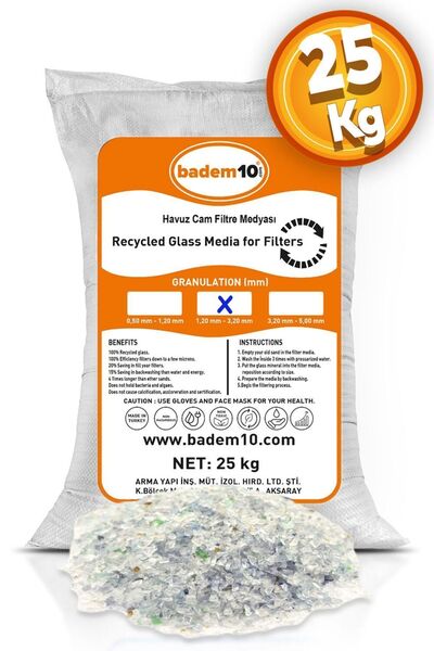 Badem10 25 Kg Cam Filtre Medyası (1.20-3.20 MM) Havuz Filitre Temizleme Su Ar...