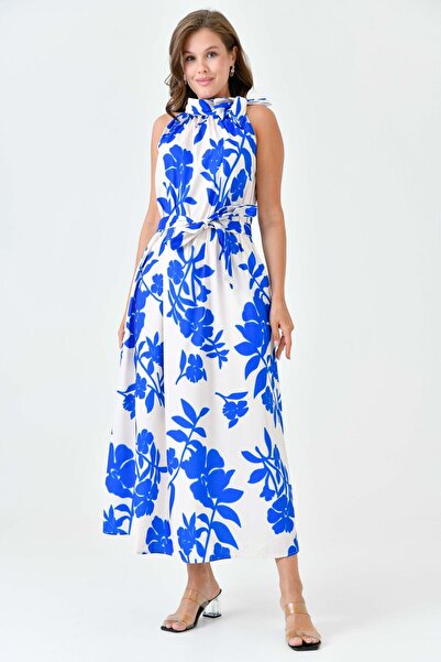 bayansepeti З квітковим візерунком - з деталями на бретельках, міді-сукня 3690