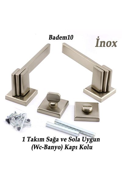 Badem10 Fulya Lüx Inox Square Rosette Wc-Bagător compatibil cu mânerul ușii, potrivit pentru mânerul ușii la dreapta și la stânga 1 set