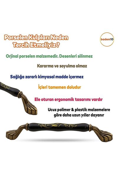 Badem10 Faviera (PREMIUM) Mobilier din porțelan Dulap sertar de bucătărie 160 mm-16,0 cm Mâner negru galben antic