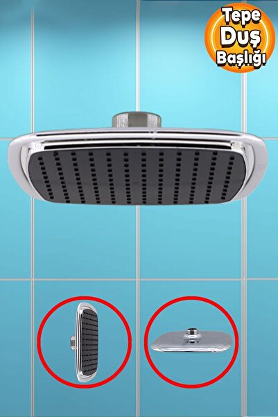 Badem10 Banyo Tepe Duş Başlığı Fiskiyesi Kare Başlık Siyah