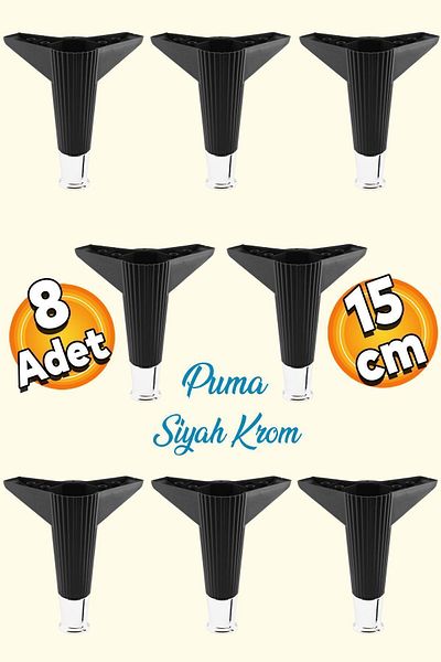 Badem10 Elista 15 Cm Negru Cromat 8 Buc Mobilier Picior Canapea Masuta Tv Unitati Picioare Riser