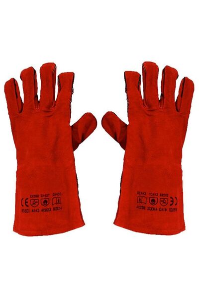 Badem10 Kaynak Eldiveni Deri Kaynakçı Koruyucu Eldiveni Kırmızı No:9 (1 Çift)