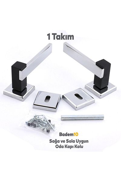 Badem10 Begonia Luxury Matte Black Chrome Square Badge Room Compatible Door Handle Right and Left Door Handles 1 Set
