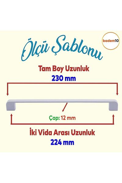 Badem10 Gölcük Sertar de bucătărie oval - Mânere metalice Alb 224 mm-22,4 cm