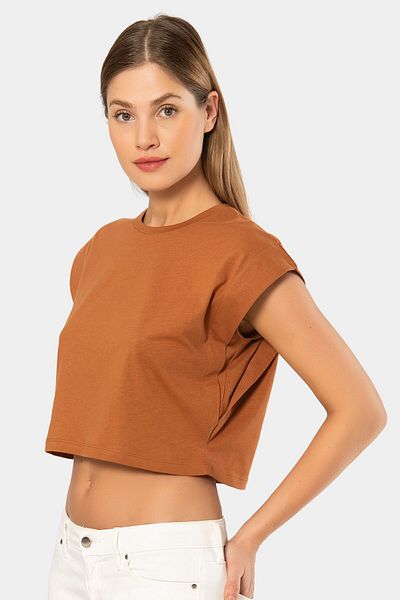 TÜREN 3402 Γυναικείο μπλουζάκι με βάτα Look Crop Cinnamon