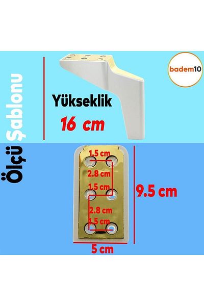 Badem10 Logan Set 6 Mobilier Unitate TV Fotoliu Canapea Suport Picior 16 Cm Alb Aur Picioare M8 Bolt
