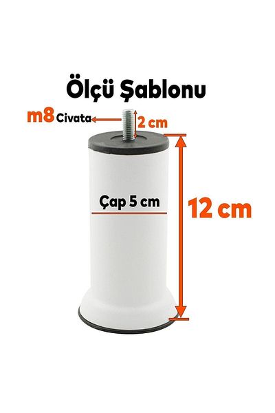 Badem10 M8 Mobilier Baza Canapea Fotoliu Canapea Convertibilă Picior de înălțire - 12 Cm Picioare Metal Alb, 12 Buc