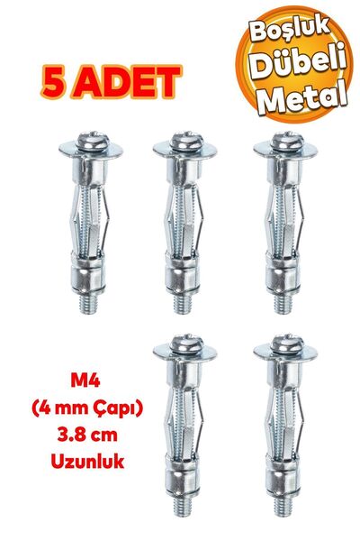 Badem10 Çelik Alçıpan Boşluk Dübel Tuğla Paraşüt Duvar Bims 4x38 Metal 5 Adet