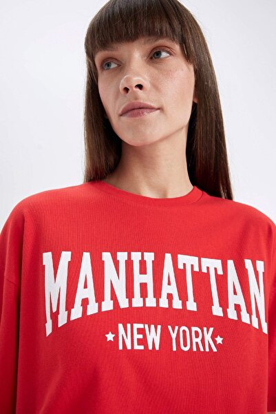 DeFacto Túlméretes, széles nyakú, nyomott rövid ujjú póló D5277ax24au