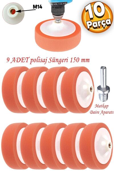 Badem10 Oto Araç Araba Pasta Cila Polisaj Süngeri Zımpara Tabanlı 150 Mm Matk...