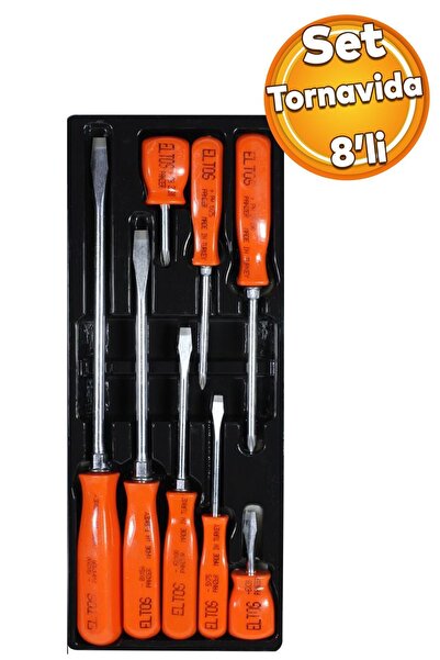 Badem10 Eltos Vida Sıkma Sökme Düz Yıldız Uç Topaç Panzer Tornavida Seti 8 PARÇA Sökülebilir Uçlu