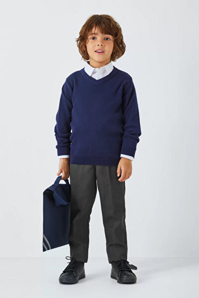 OKULCUBABA Детски училищни панталони в димен цвят - ребрист колан, висококаче...