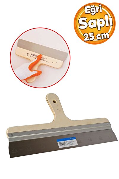 Badem10 Ahşap Eğri Saplı Metal Macun Spatula Temizlik Boya Sıva Kazıma Harç K...