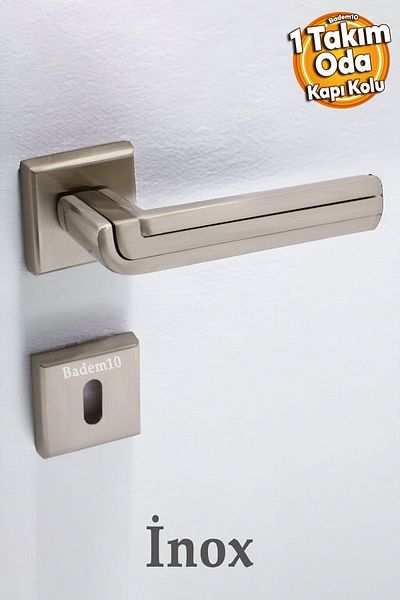 Badem10 Defne Lux Inox Square Rosette Ușă de cameră compatibilă Mâner de ușă potrivit pentru mânerul de ușă la dreapta și la stânga 1 set