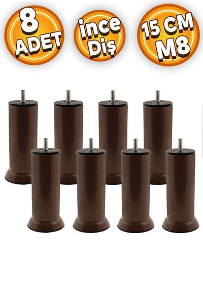 Badem10 Canapea Mobilier - Fotoliu de bază Canapea extensibilă Picior de înălțire, Filet fin M8, Picioare din metal maro, 15 cm - 8 buc