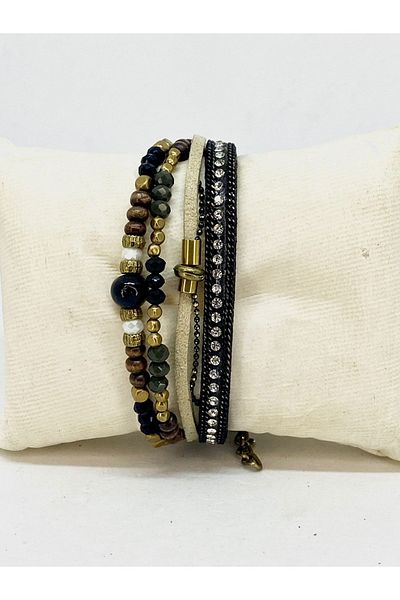 etniko Women's Special Design Black Beaded Multiple Bracelet