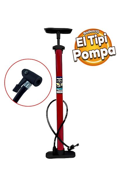 Badem10 Red Hand-Held Bicycle Air Pump - With Foot Handle