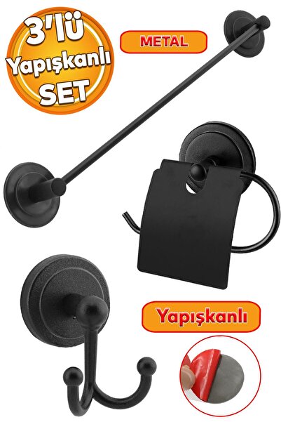 Badem10 Lavabo Banyo Wc Yapışkanlı Siyah Metal Sağlam Aparat Bez Havlu Çatal ...