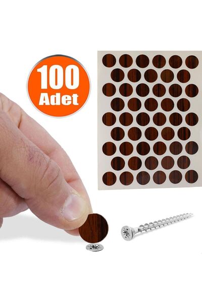 Badem10 Yapışkanlı Vida Tapası Tıpası Parlak Abanoz Ahşap Desenli Kahverengi Vida Kapatıcı Kapağı (100 ADET)