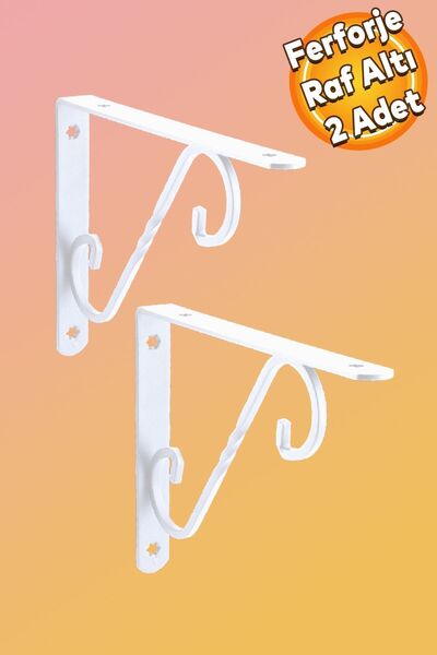 Badem10 Raf Altı Raf Tutucu Ayak Ferforje Beyaz 150x110 mm 2 ADET