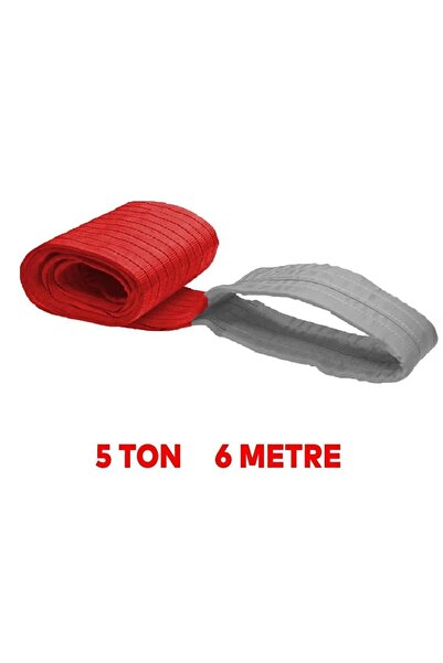 Badem10 Sapan Polyester Spanzet 5 Ton 6 Metre Kırmızı Sağlam Yük Kaldırma Taşıma İndirme Halat