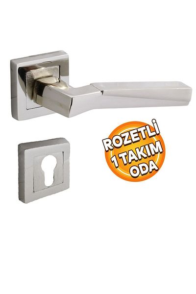 Badem10 Nobel Meridian Square Rosette Yale Mâner de ușă de cameră potrivit pentru dreapta și stânga nichel satinat 1 set