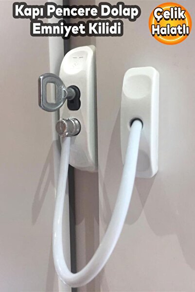Badem10 Pvc Pencere Kilidi Kapı Emniyet Çocuk Güvenlik Kilidi Çelik Halatlı K...