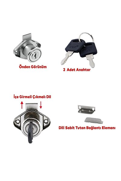 Badem10 Nickel Chrome 22 mm 5 Pieces Kh2 Strip Oval Cylinder Locks