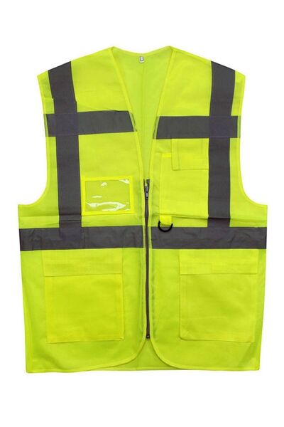 Badem10 Mühendis Tipi Ikaz Yeleği Cepli Fosforlu Sarı Güvenlik Yelek