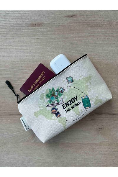 pamukcanta Travel Large Size - Washable 22x12 Size Guarded Makeup Bag and Pencil Case