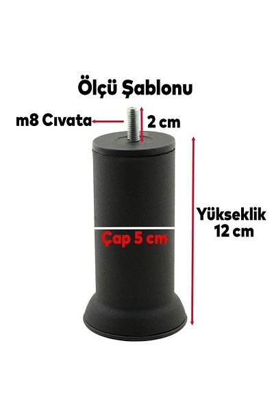Badem10 Baza de mobilier M8 - Picioare din metal negru cu dinți fini Canapea Fotoliu Picioare de upgrade pentru canapea, 12 cm (12 buc.)