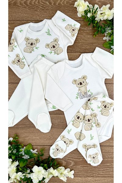 PATSAN Koala Patterned 4-Piece Baby Set - 2 Bodys and 2 Booties Pajamas