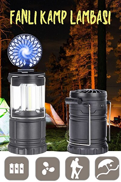 Badem10 Ledli El Feneri Işıldak Kamp Lambası Vantilatörlü Fanlı Pilli Kızaklı Portatif Gece Lambası